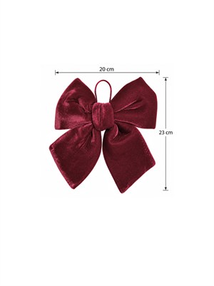Yılbaşı Bordo Kadife Kurdele Fiyonk 20 cm – Dekoratif Telli Ağaç Süsü