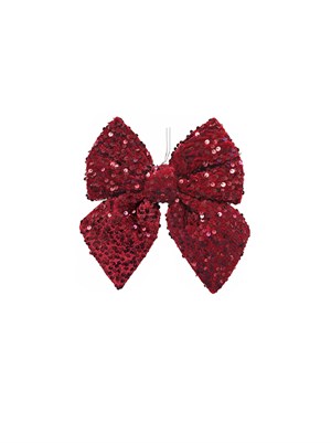 Bordo Pullu Yılbaşı Kurdele Fiyonk 20 cm – Dekoratif Telli Asılabilir Ağaç Süsü