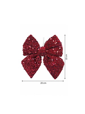 Bordo Pullu Yılbaşı Kurdele Fiyonk 20 cm – Dekoratif Telli Asılabilir Ağaç Süsü