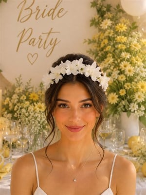 Bride Duvaklı Taç Bekarlığa Veda Parti Tacı Beyaz Çiçekli