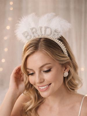 Bride İncili Tüylü Gelin Tacı Bekarlığa Veda Partisi Tacı 