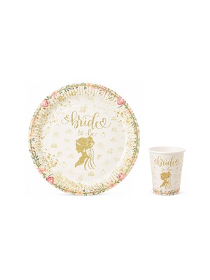 Bride To Be Temalı Karton Tabak ve Bardak Seti – Bekarlığa Veda Parti Seti Beyaz Altın 8li