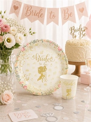 Bride To Be Temalı Karton Tabak ve Bardak Seti – Bekarlığa Veda Parti Seti Beyaz Altın 8li