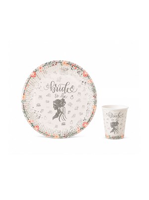 Bride To Be Temalı Karton Tabak ve Bardak Seti – Bekarlığa Veda Parti Seti Beyaz Gümüş 8li