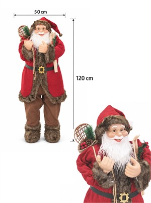 Büyük Boy Noel Baba Figürü 120 cm – Kürk Detaylı Rustik Yılbaşı Dekoru