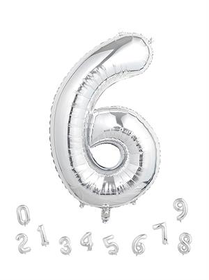 Rakam Folyo Balon Doğum Günü Parti Balonu 6 Gümüş Renk 76 cm