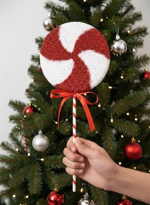 Yılbaşı Ağaç Süsü Dekoratif Simli Lolipop Şeker 55 cm