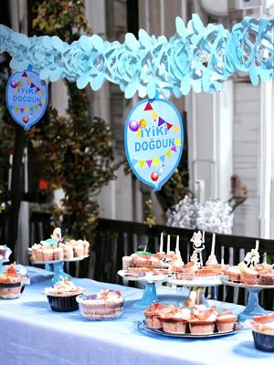 Kağıt Zincir İyi Ki Doğdun Doğum Günü Parti Süsü Mavi 24lü