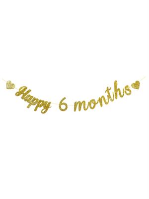 Yarım Yaş Happy 6 Months Yazı Altın Simli Banner