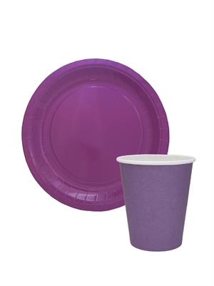 Karton Tabak Bardak Set Doğum Günü Parti Seti Mor 8 Adet 