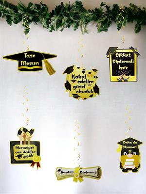 Mezuniyet Süsü Tavan Sarkıt Süsü Dekoratif Süs 6lı Gold