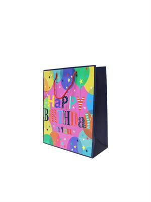 Karton Çanta Happy Birthday Yazılı Alışveriş Çantası Hediye Çantası Renkli 33 cm