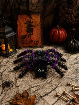 Cadılar Bayramı Asılabilir Örümcek Süs – Halloween Parti Dekoru Siyah Mor 35x20 cm
