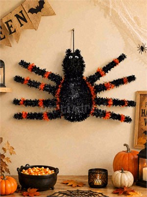 Cadılar Bayramı Asılabilir Örümcek Süs – Halloween Parti Dekoru Siyah Turuncu 60x32 cm