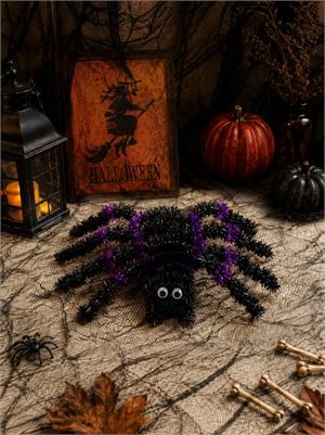 Cadılar Bayramı Asılabilir Örümcek Süs – Halloween Parti Dekoru Siyah Mor 35x20 cm
