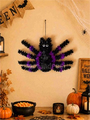 Cadılar Bayramı Asılabilir Örümcek Süs – Halloween Parti Dekoru Siyah Mor 35x20 cm