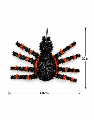 Cadılar Bayramı Asılabilir Örümcek Süs – Halloween Parti Dekoru Siyah Turuncu 60x32 cm