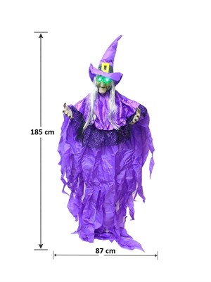 Cadılar Bayramı Cadı Figürlü Asılabilir Halloween Hareketli Işıklı Parti Dekoru Mor 185 cm