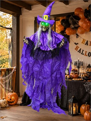 Cadılar Bayramı Cadı Figürlü Asılabilir Halloween Hareketli Işıklı Parti Dekoru Mor 185 cm