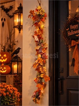 Cadılar Bayramı Dekoratif Balkabaklı Garland – Sonbahar ve Halloween Dekoru 150 cm - Halloween Kapı Süsü & Dekoratif Süsler | Parti Adresi