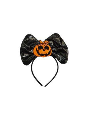Cadılar Bayramı Fiyonklu Balkabaklı Taç Halloween Parti Aksesuarı Siyah