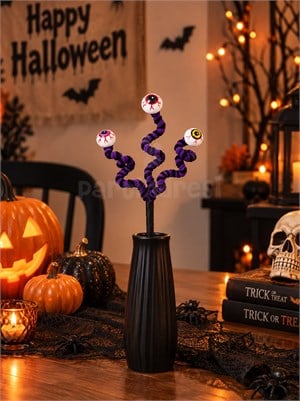 Cadılar Bayramı Göz Figürlü Dekor Dalı – Spiral Masa ve Vazo Süsü Mor 40 cm