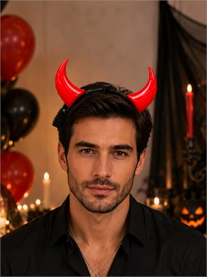 Cadılar Bayramı Işıklı Kırmızı Şeytan Boynuzu Taç – Halloween Parti Kostüm Aksesuarı  