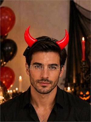 Cadılar Bayramı Işıklı Kırmızı Şeytan Boynuzu Taç – Halloween Parti Kostüm Aksesuarı  