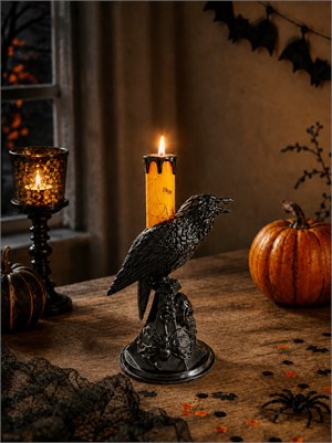 Cadılar Bayramı Karga Figürlü LED Işıklı Mum – Halloween Parti Dekoru Turuncu 20 cm 