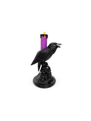 Cadılar Bayramı Karga Figürlü LED Işıklı Mum – Halloween Parti Dekoru Mor 20 cm 