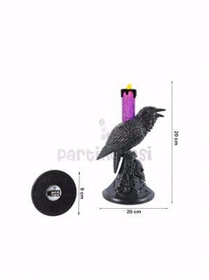 Cadılar Bayramı Karga Figürlü LED Işıklı Mum – Halloween Parti Dekoru Mor 20 cm 