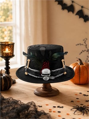 Cadılar Bayramı Kuru Kafalı Şapka – Halloween Kostüm ve Parti Aksesuarı Siyah