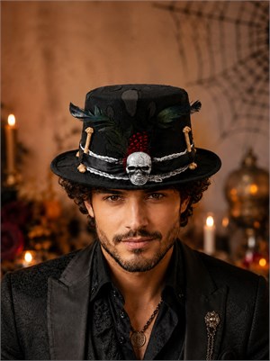 Cadılar Bayramı Kuru Kafalı Şapka – Halloween Kostüm ve Parti Aksesuarı Siyah