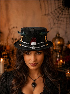 Cadılar Bayramı Kuru Kafalı Şapka – Halloween Kostüm ve Parti Aksesuarı Siyah