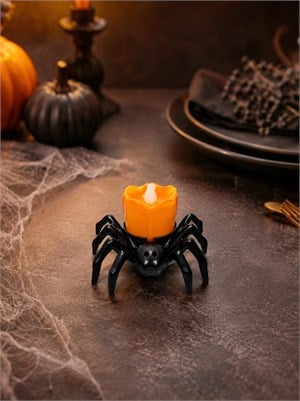 Cadılar Bayramı Örümcek LED Işıklı Mum – Halloween Parti Masa Dekoru 5 cm