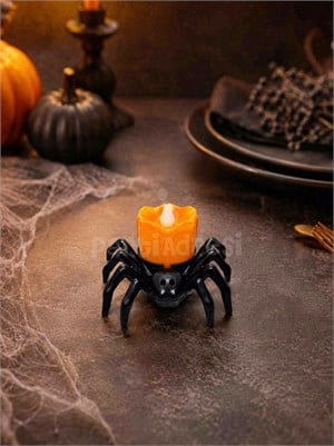 Cadılar Bayramı Örümcek LED Işıklı Mum – Halloween Parti Masa Dekoru 5 cm