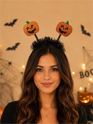 Cadılar Bayramı Simli Balkabağı Taç Halloween Parti Aksesuarı Turuncu