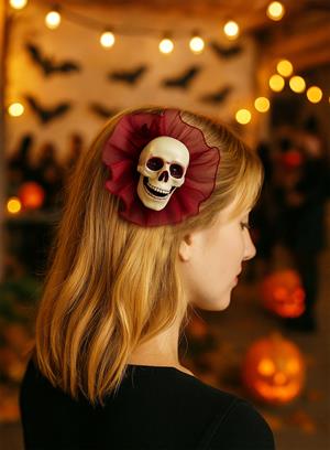 Kuru Kafa Toka Halloween Broş Tüllü Cadılar Bayramı Aksesuarı Bordo