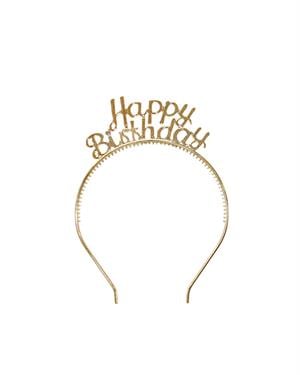 Happy Birthday Taç Gözlük Set Doğum Günü Parti Aksesuarı Gold  