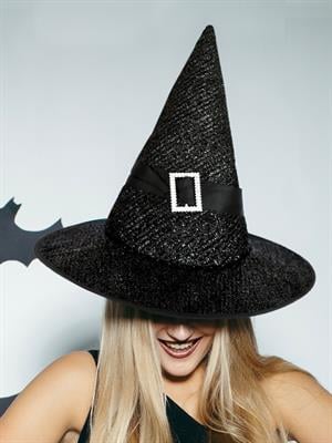 Cadılar Bayramı Simli Cadı Şapkası Halloween Parti Kostüm Aksesuarı Siyah 