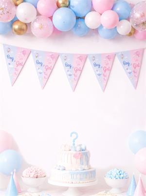 Cinsiyet Belirleme Partisi Süsü – Boy or Girl Üçgen Flama Banner (Mavi & Pembe) 
