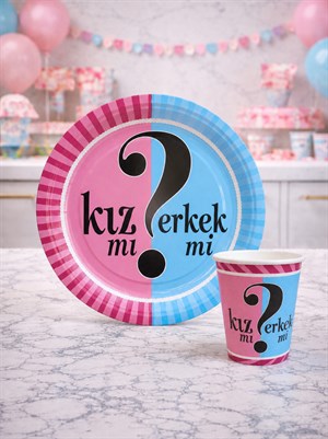 Cinsiyet Partisi Kız mı Erkek mi Karton Tabak Bardak Set