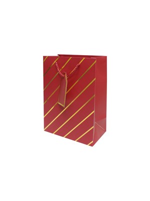 Çizgili Karton Hediye Çantası – Etiketli Lux Alışveriş Çantası Bordo 26x32x12 cm