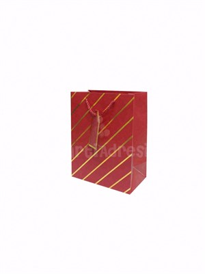Çizgili Karton Hediye Çantası – Etiketli Lux Alışveriş Çantası Bordo 18x23x10 cm