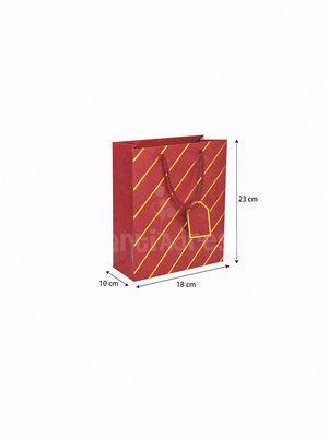 Çizgili Karton Hediye Çantası – Etiketli Lux Alışveriş Çantası Bordo 18x23x10 cm