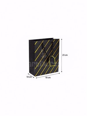 Çizgili Karton Hediye Çantası – Etiketli Lux Alışveriş Çantası 18x23x10 cm 12li