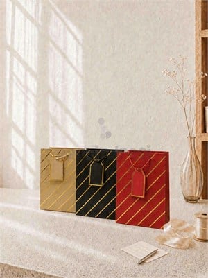 Çizgili Karton Hediye Çantası – Etiketli Lux Alışveriş Çantası 18x23x10 cm 12li