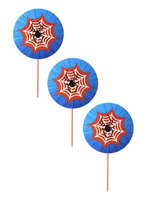 Spiderman Temalı Kürdan Örümcek Ağı Figürlü Cupcake Kürdanı Pasta Süsü 10lu
