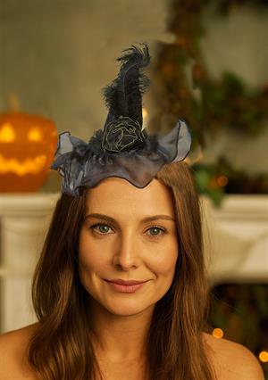 Cadı Şapkalı Halloween Parti Tacı Tüllü Tüylü Cadılar Bayramı Aksesuarı Siyah