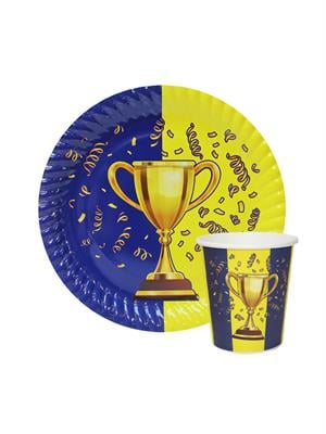 Sarı Lacivert Taraftar Kupa Temalı Karton Tabak Bardak Set 8li